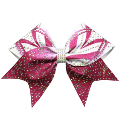Custom Handmade Cheerleading Bows With Rhinestone Transfers For Cheer Team Game Day Gifts