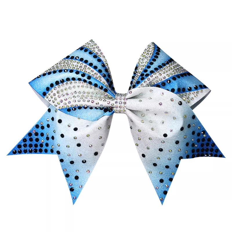 Teardrop Rhinestone Cheer Bow Transfer Custom Wolves Design Turquoise Shade For Cheer Competition Events