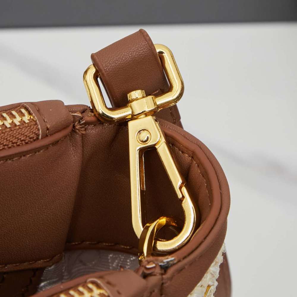 Prada（プラダ）Galleria（ガレリア）シリーズ 草編み刺繍限定ミニバッグ ブラウン コピー品