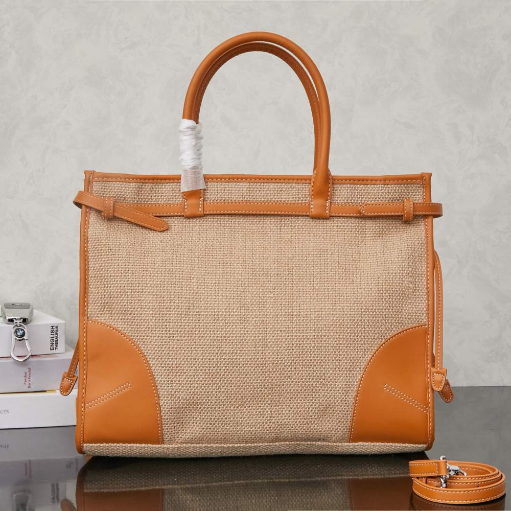 Prada（プラダ）Bonnie（ボニー）リネンレザー コンビ トートバッグ ブラウン コピー品