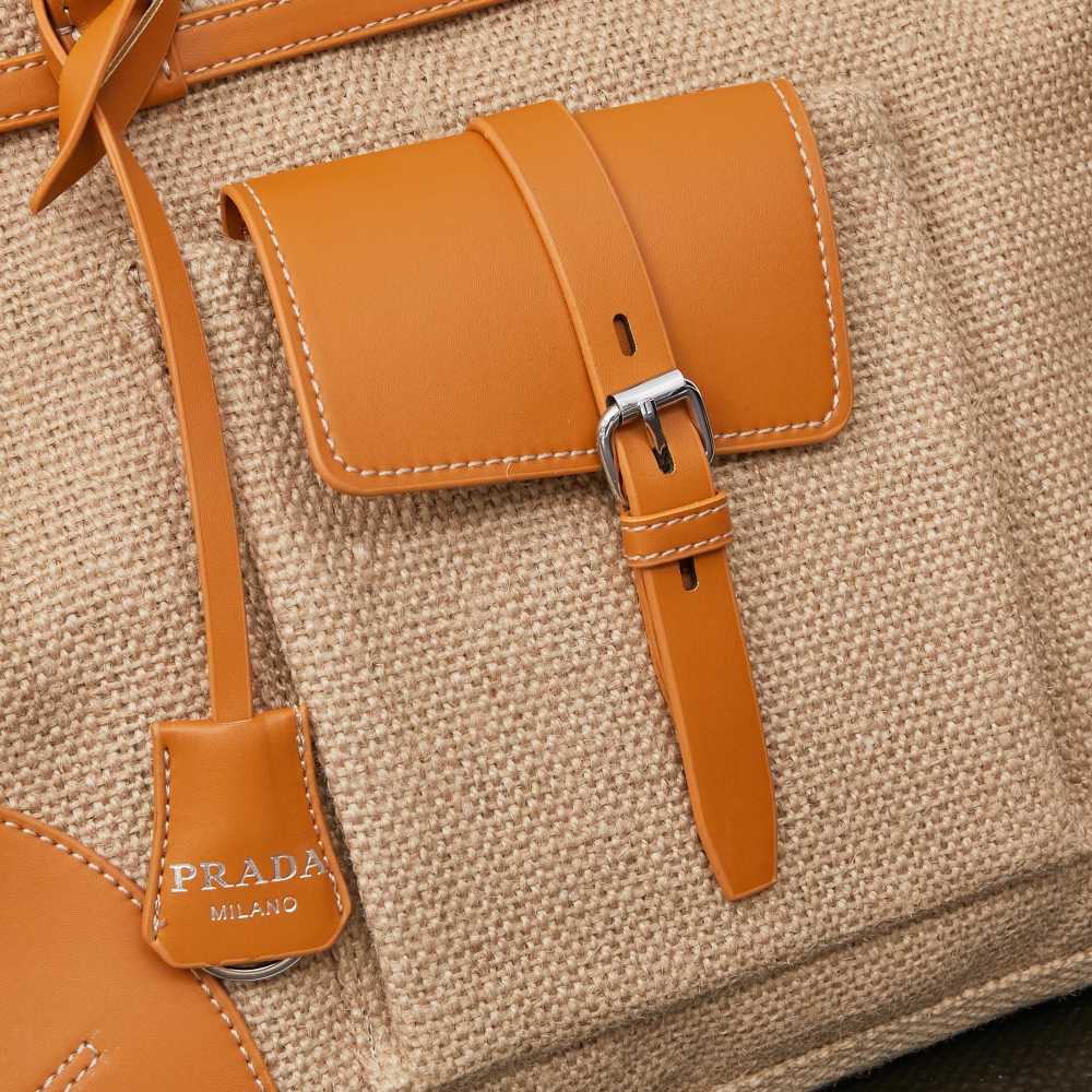 Prada（プラダ）Bonnie（ボニー）リネンレザー コンビ トートバッグ ブラウン コピー品