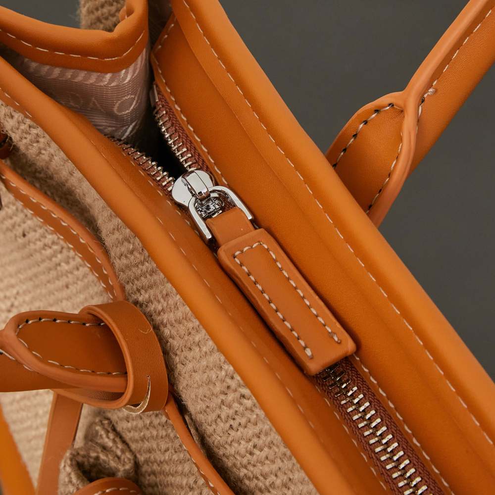 Prada（プラダ）Bonnie（ボニー）リネンレザー コンビ トートバッグ ブラウン コピー品