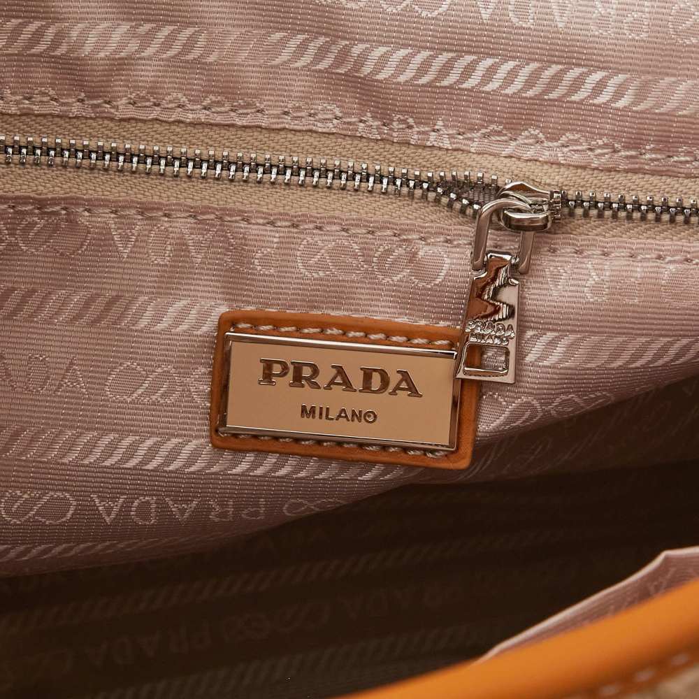 Prada（プラダ）Bonnie（ボニー）リネンレザー コンビ トートバッグ ブラウン コピー品