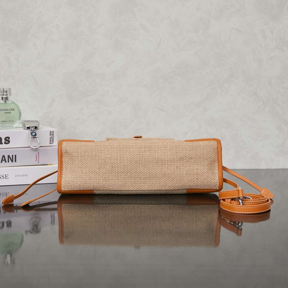 Prada（プラダ）Bonnie（ボニー）リネン＆オイルレザー コンビ トートバッグ 小型 横型 ブラウン コピー品
