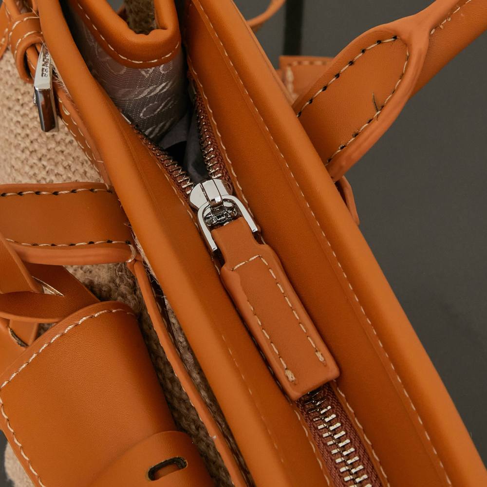 Prada（プラダ）Bonnie（ボニー）リネン＆オイルレザー コンビ トートバッグ 小型 横型 ブラウン コピー品