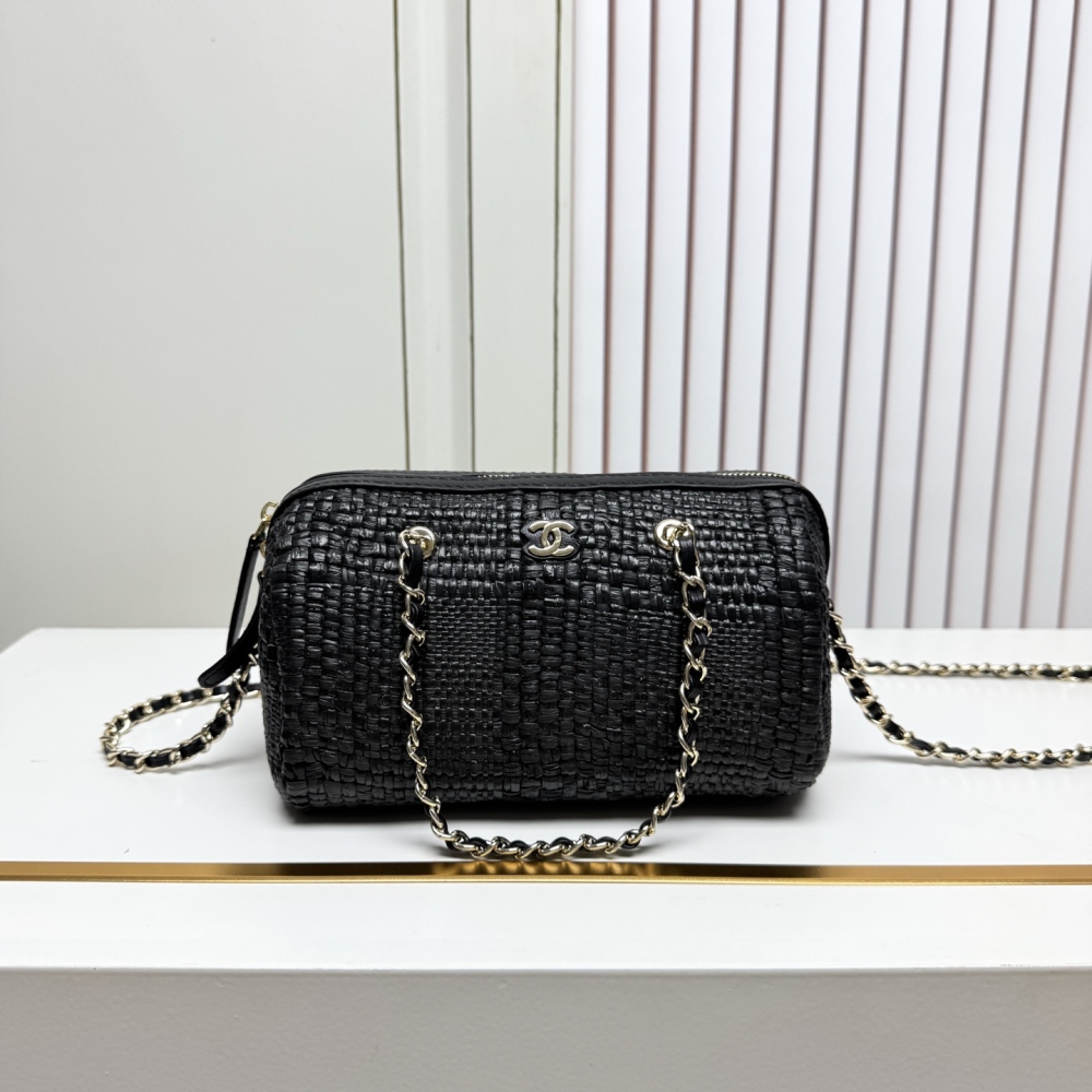 Chanel（シャネル）26C ラフィアボウリングバッグ 20x11.5x11cm ブラック コピー品