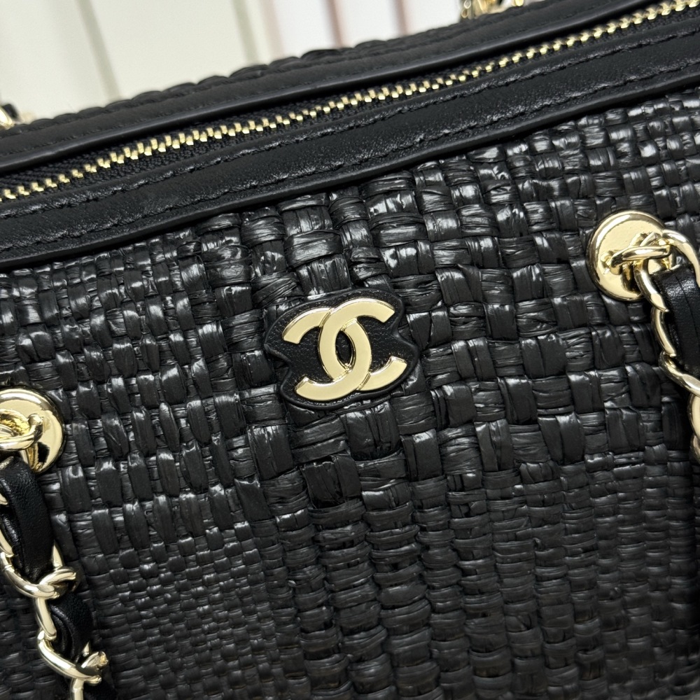 Chanel（シャネル）26C ラフィアボウリングバッグ 20x11.5x11cm ブラック コピー品