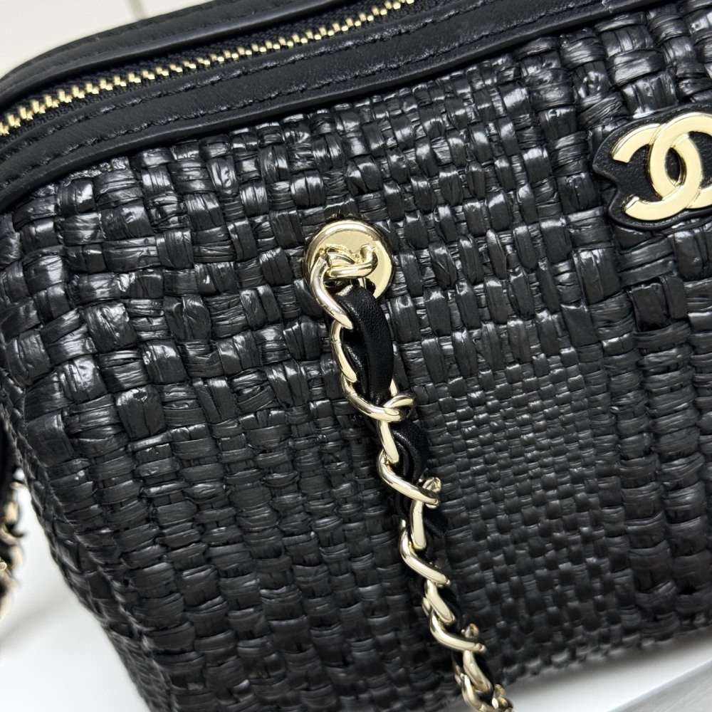 Chanel（シャネル）26C ラフィアボウリングバッグ 20x11.5x11cm ブラック コピー品