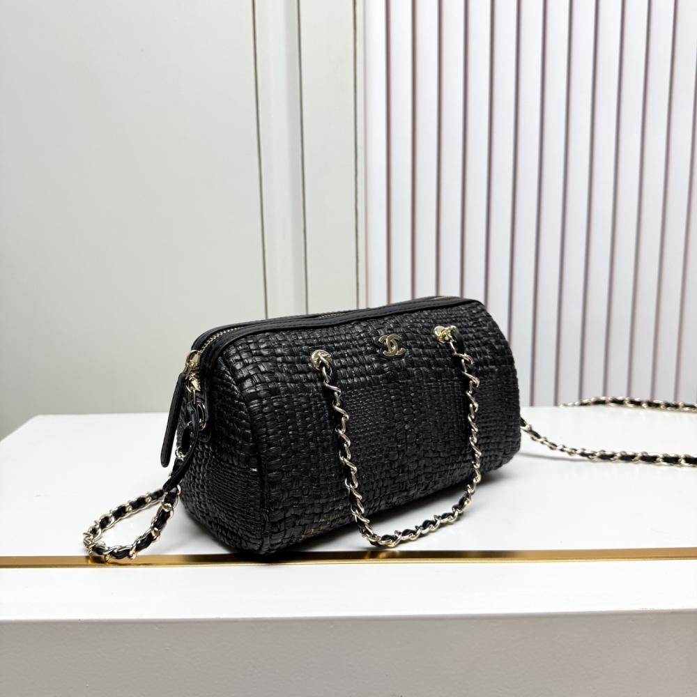 Chanel（シャネル）26C ラフィアボウリングバッグ 20x11.5x11cm ブラック コピー品