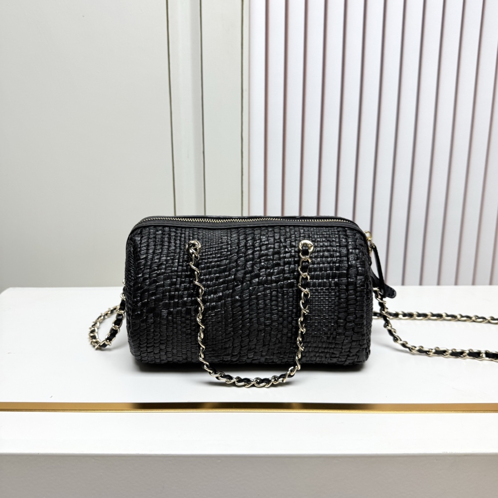 Chanel（シャネル）26C ラフィアボウリングバッグ 20x11.5x11cm ブラック コピー品