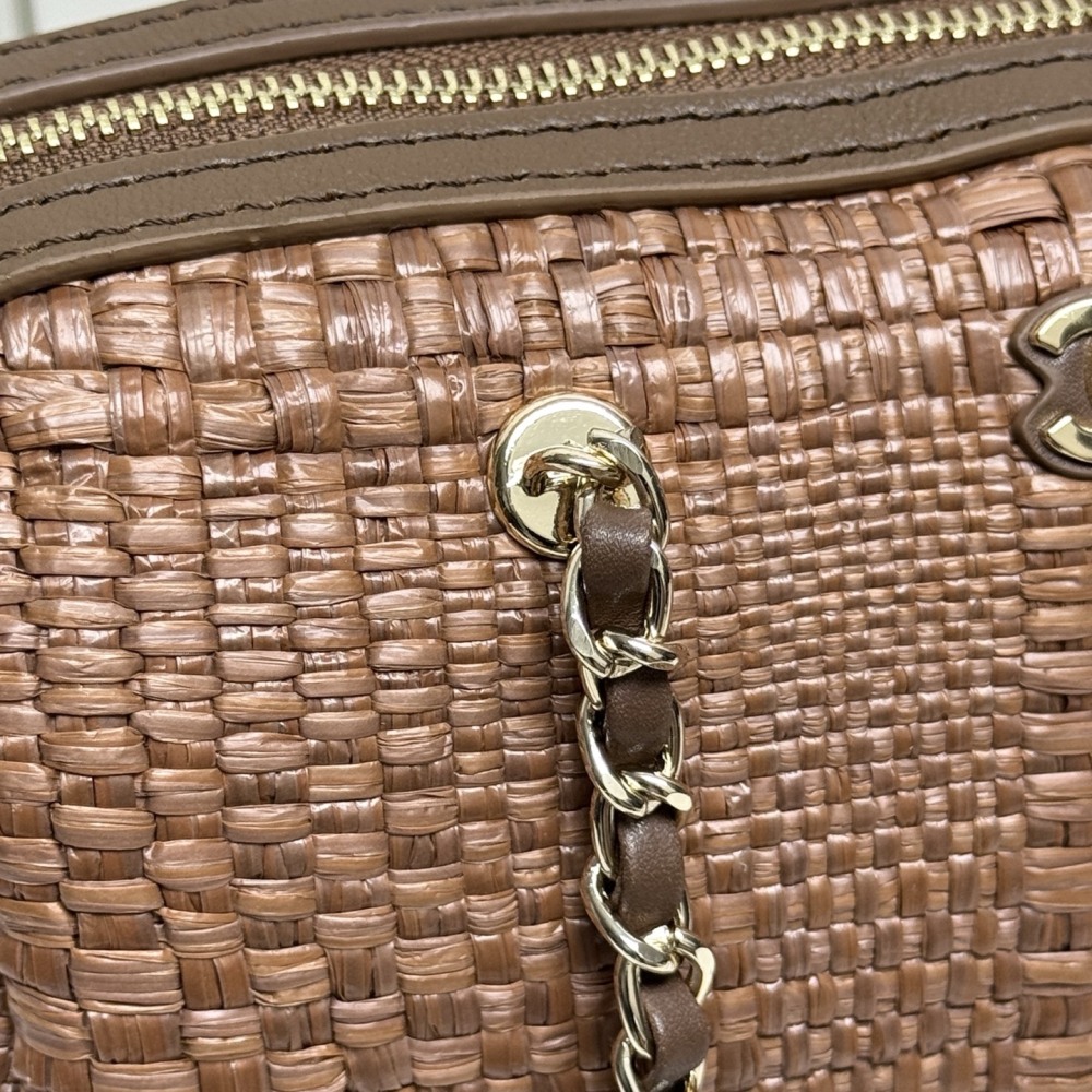 Chanel（シャネル）26C ラフィアボウリングバッグ 20x11.5x11cm ダークブラウン コピー品