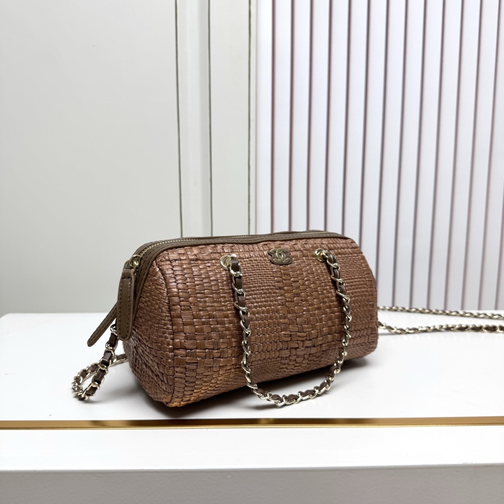 Chanel（シャネル）26C ラフィアボウリングバッグ 20x11.5x11cm ダークブラウン コピー品