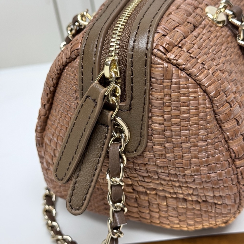 Chanel（シャネル）26C ラフィアボウリングバッグ 20x11.5x11cm ダークブラウン コピー品