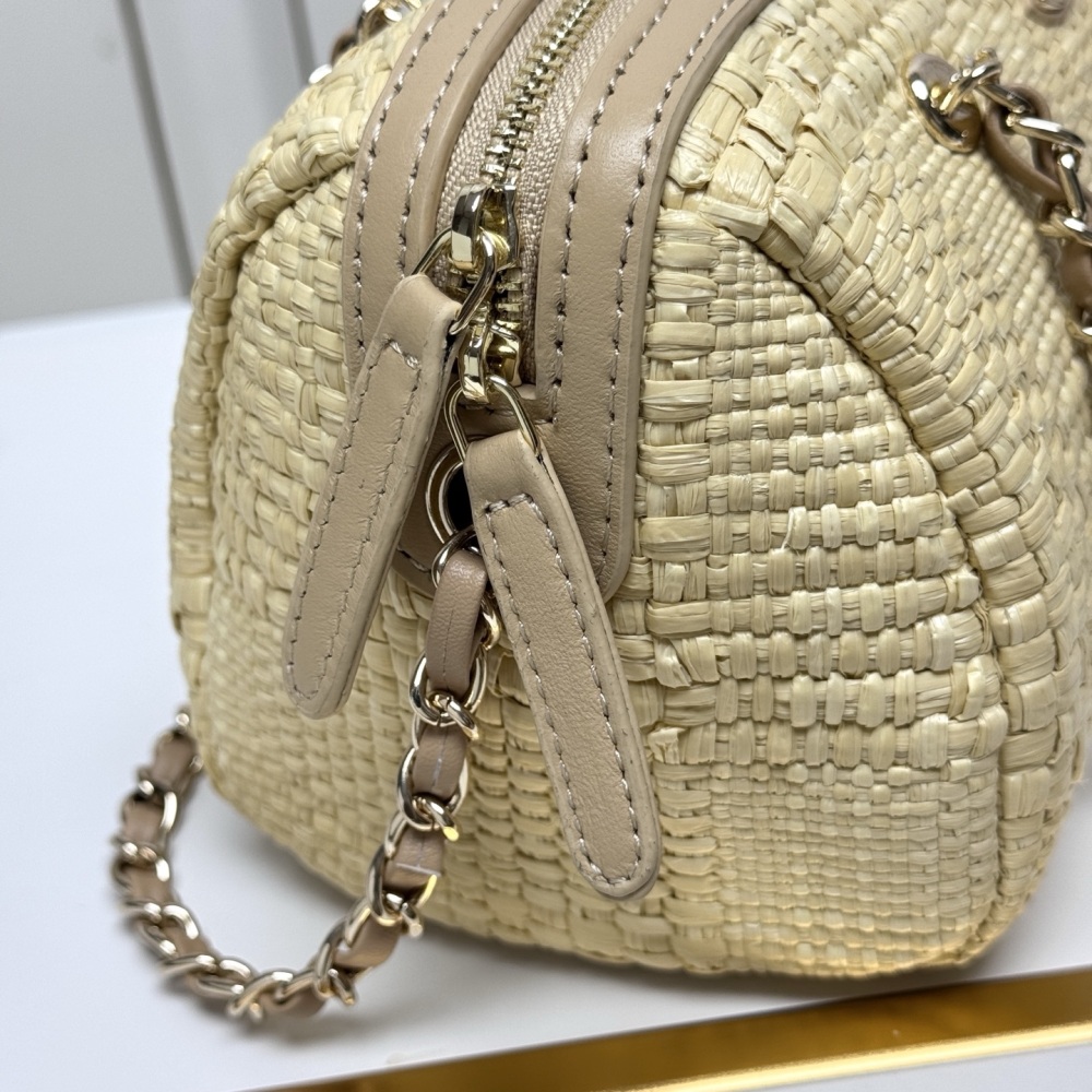 Chanel（シャネル）26C ラフィアボウリングバッグ 20x11.5x11cm ベージュ コピー品