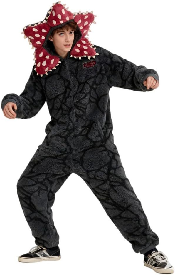 Stranger Things Demogorgon Onesie Pajamas, Upside‑Down Carnivorous Plant Cosplay Jumpsuit, Unisex Halloween Fleece Sleepwear Costume