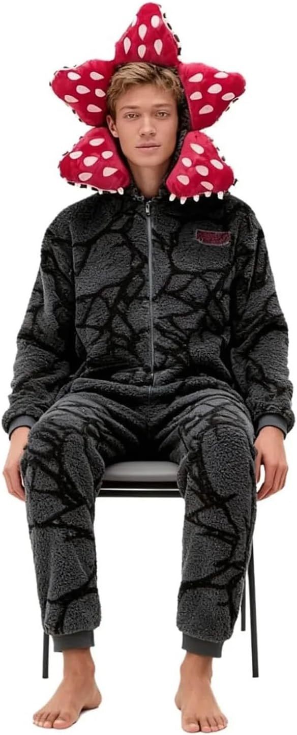 Stranger Things Demogorgon Onesie Pajamas, Upside‑Down Carnivorous Plant Cosplay Jumpsuit, Unisex Halloween Fleece Sleepwear Costume