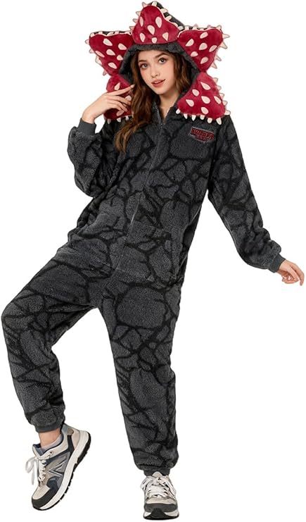 Stranger Things Demogorgon Onesie Pajamas, Upside‑Down Carnivorous Plant Cosplay Jumpsuit, Unisex Halloween Fleece Sleepwear Costume