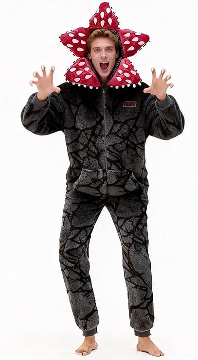 Stranger Things Demogorgon Onesie Pajamas, Upside‑Down Carnivorous Plant Cosplay Jumpsuit, Unisex Halloween Fleece Sleepwear Costume