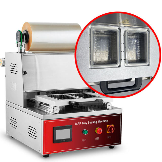 DQ400T-E Tabletop MAP Tray Packaging Machine 5-6 Cycles Min Output
