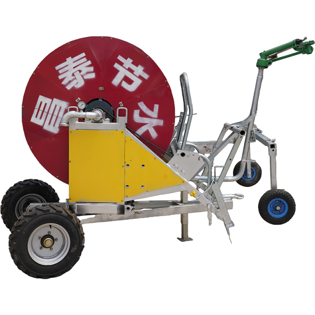 Single-Gun Hose Reel Irrigator for Large Fields with Adjustable Water Flow