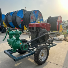 Single-Gun Hose Reel Irrigator for Large Fields with Adjustable Water Flow