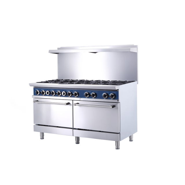 High Output 10 Burner Gas Range with Oven for Large Kitchens
