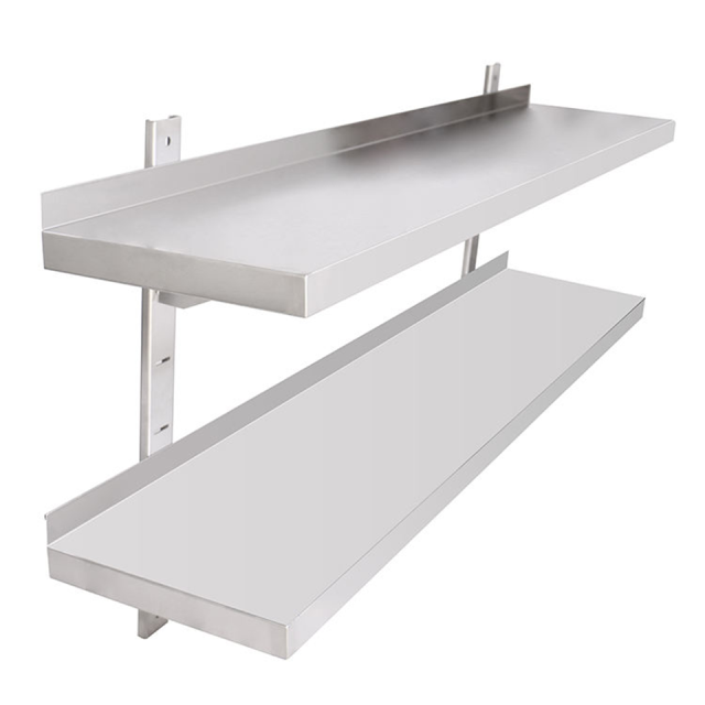 Double Wall Mount Stainless Steel Flat Shelf for Commercial Kitchens and Restaurants