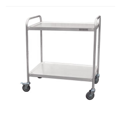 Double Deck SUS304 Stainless Steel Trolley for Commercial Kitchens with 2 Shelves