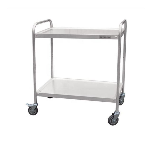 Double Deck SUS304 Stainless Steel Trolley for Commercial Kitchens with 2 Shelves