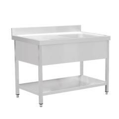 Commercial Single Bowl Stainless Steel Sink ZZDSDY with Drainboard and Shelf