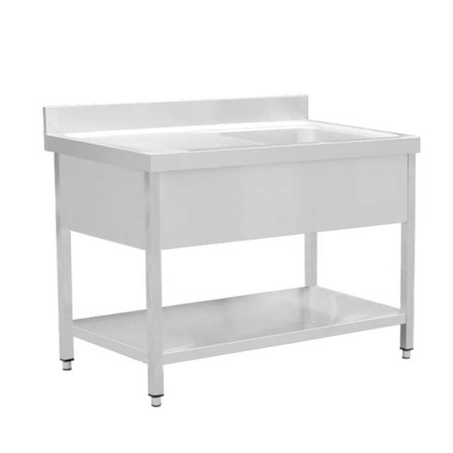 Commercial Single Bowl Stainless Steel Sink ZZDSDY with Drainboard and Shelf