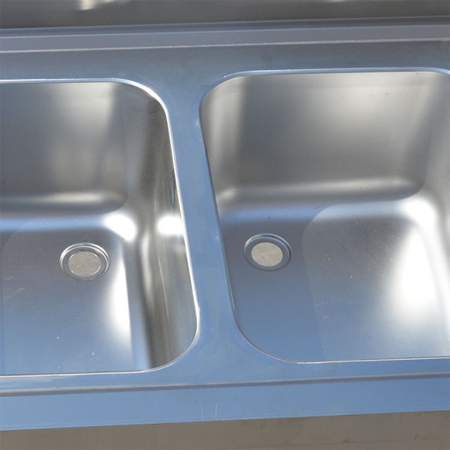 Double Bowl Stainless Steel Sink ZZZSSYY with Drainboard and Shelf for Restaurants