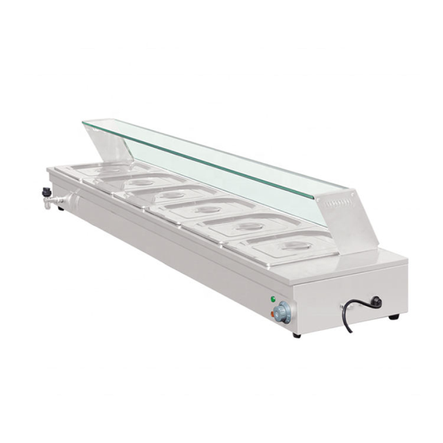 D-DT-6 Electric Bain Marie 6-Tray Countertop Food Warmer with Glass Guard