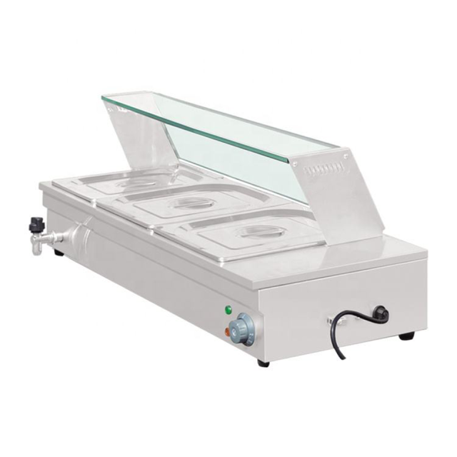 3-Tray Electric Bain Marie D-DT-3A with Glass Sneeze Guard
