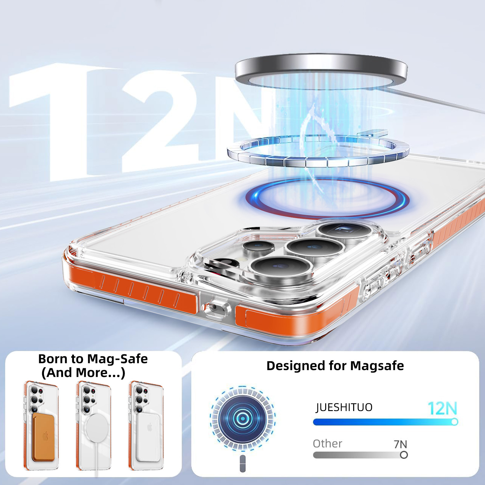Transparent Magnetic Case with Colorful Anti-slip Stripes Side Anti-yellowing Shockproof Case Acrylic +  TPU Case for S26 Ultra