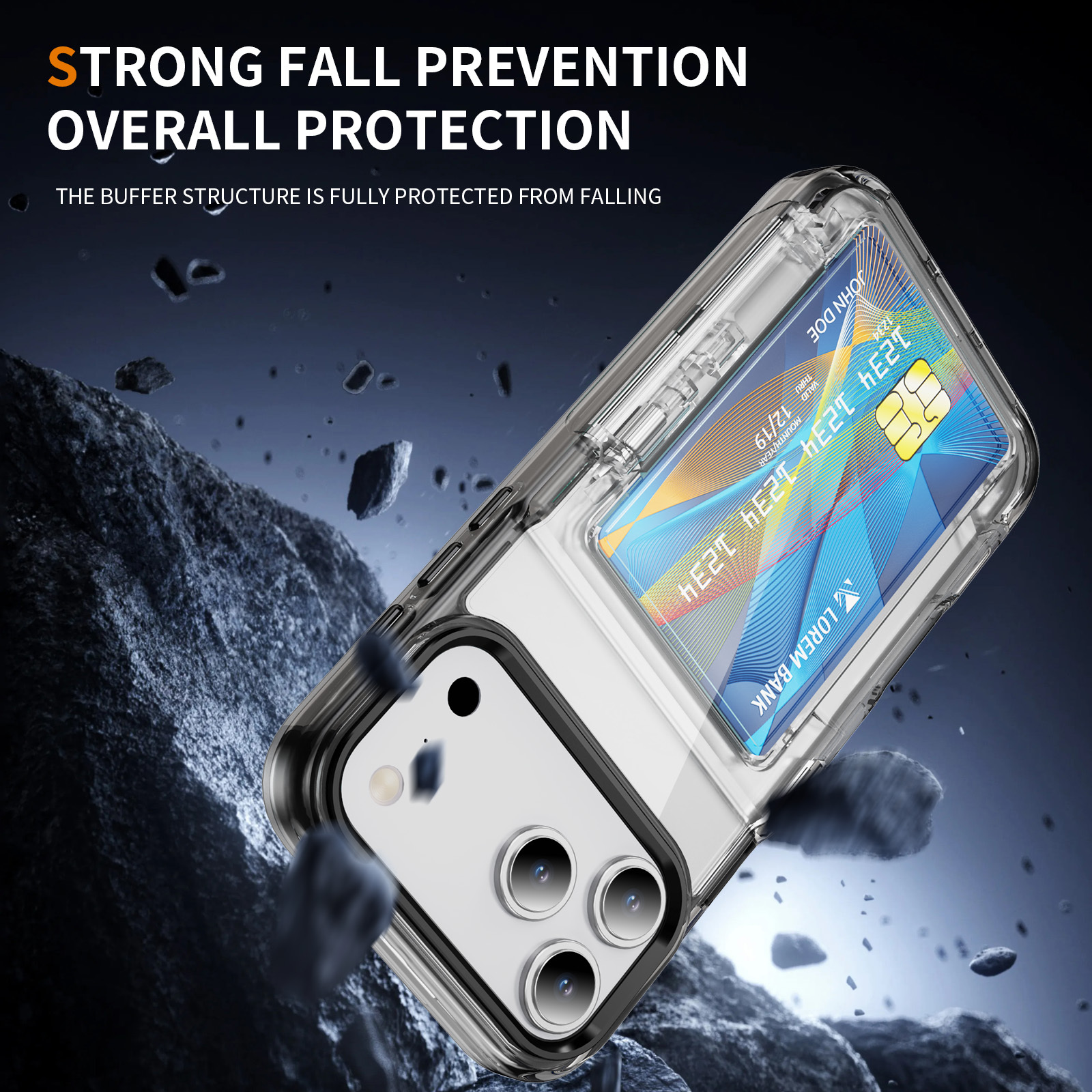 Luxury Card Holder Case with Back Bracket  High Quality Transparent Case Anti-yellowing Shockproof  Clear Cover for IP17 PRO MAX