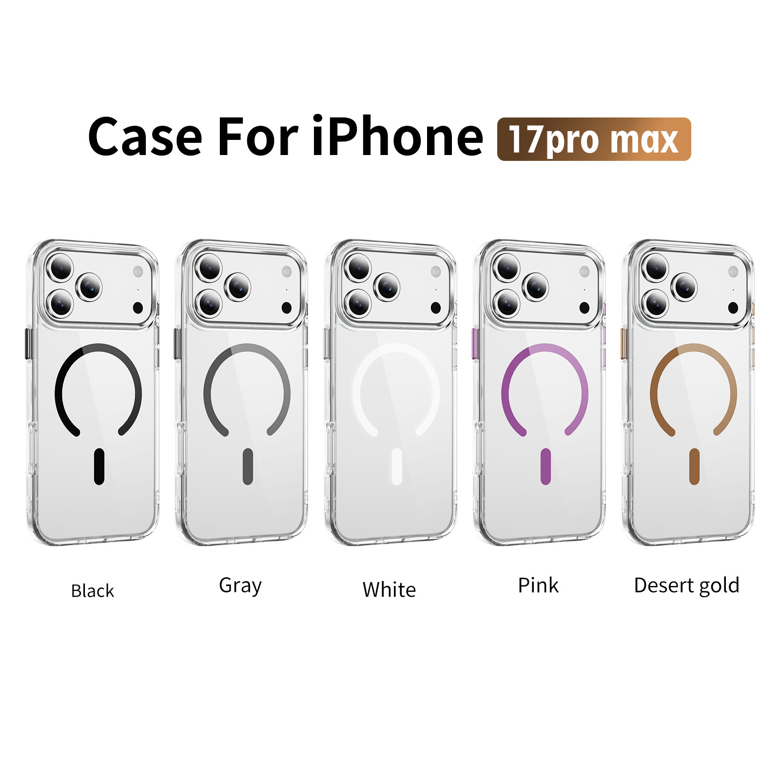 Transparent Strong Magnetic  Case with  Metal Button  High-quality Anti-yellowing Shockproof Case TPU + PC Case for IP17 PRO MAX
