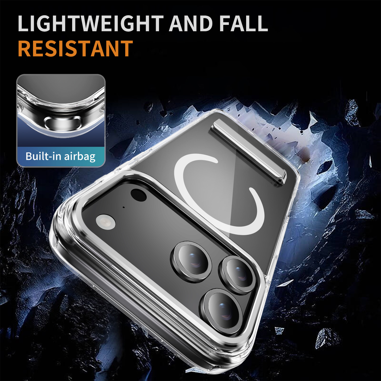 Transparent Magnetic Case  with Bracket High Quality Anti-yellowing Shockproof Clear  Case  TPU + Acrylic Case for IP17 PRO MAX