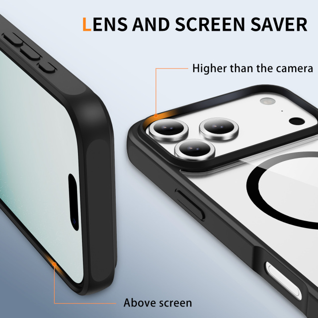Strong Magnetic Case Transparent Fingerprint-proof Cover Anti-yellowing Shockproof  Case  TPU and  Acrylic Case for IP17 Pro Max