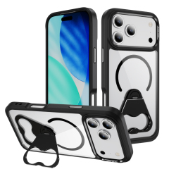 Transparent Magnetic Ring Triangle Bracket Case Clear Cover Anti-yellowing Shockproof  Case TPU + Acrylic Case for IP17 PRO MAX