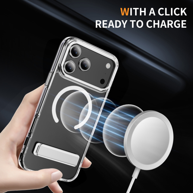 Transparent Magnetic Case  with Bracket High Quality Anti-yellowing Shockproof Clear  Case  TPU + Acrylic Case for IP17 PRO MAX