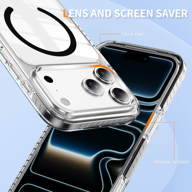 Strong Magnetic Transparent Case with Colorful Stripes Side Anti-yellowing Shockproof Case Acrylic + TPU Case for IP17 Pro Max