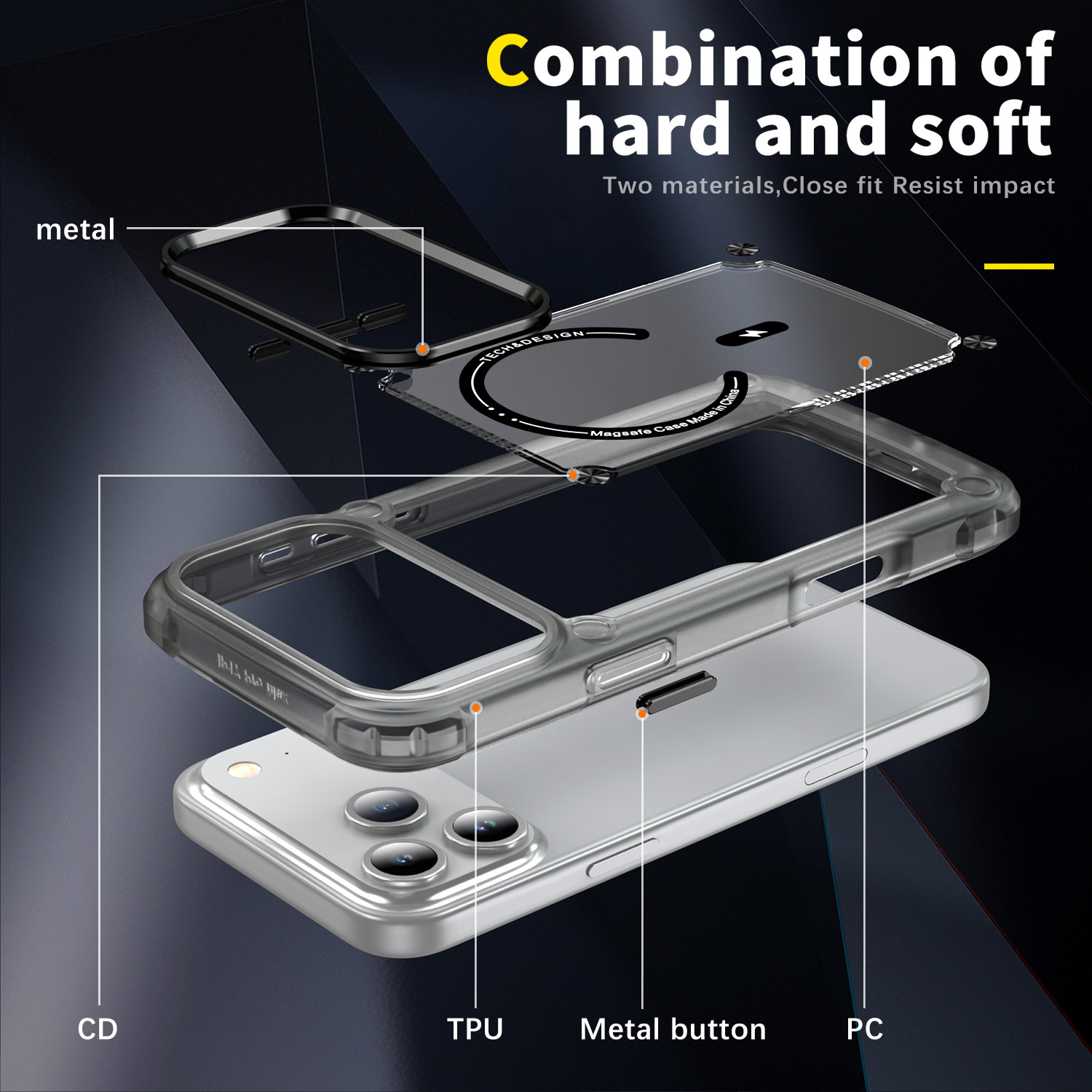 Luxury Transparent Magnetic with CD Pattern Decoration Clear Anti-yellowing Shockproof  Case TPU + Acrylic Case for IP17 PRO MAX