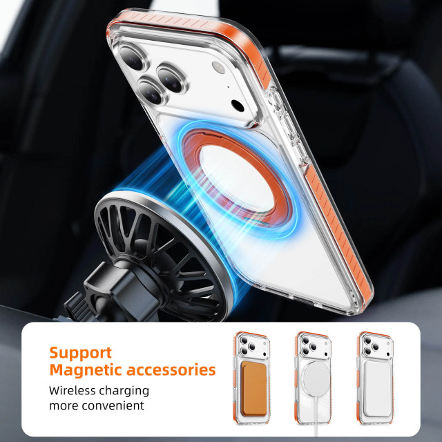 Transparent Gear Bracket Case with Colorful Stripes Side Anti-yellowing Shockproof Case Acrylic + TPU Case for IP17 Pro Max