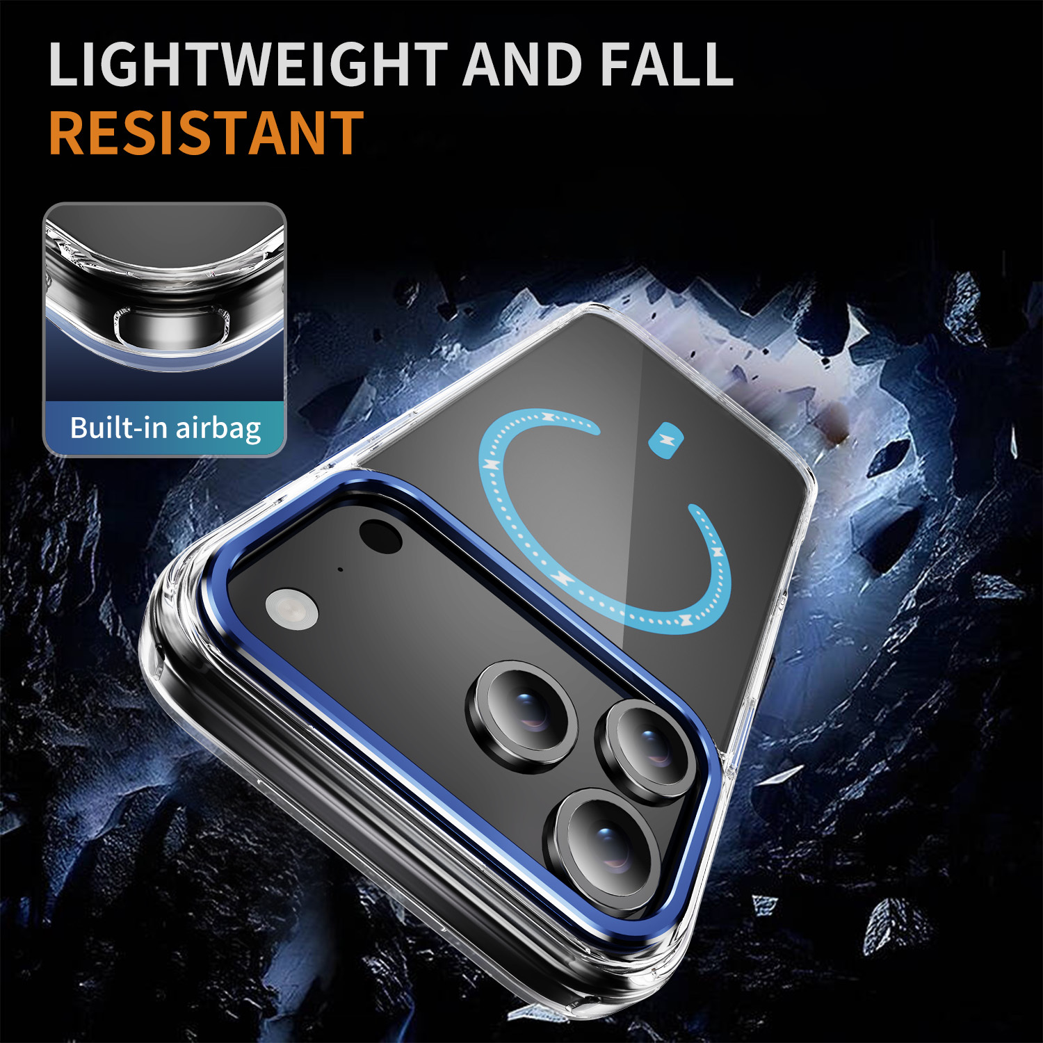 Transparent Wireless Charging  Case Clear Magnetic Cover Anti-yellowing Shockproof  Case TPU and Acrylic Case for IP17 PRO MAX