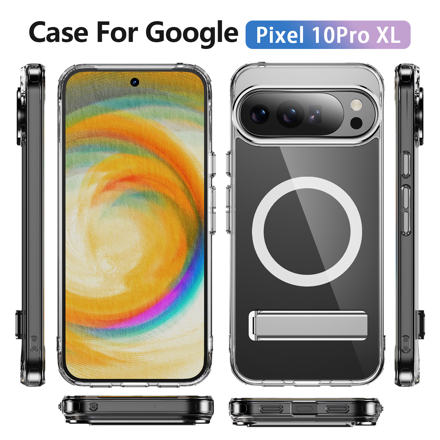 Strong Magnetic Case with Bracket Transparent Cover Anti-yellowing Shockproof  Case  TPU and  Acrylic Case for Pixel 10 Pro XL