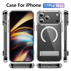 Transparent Magnetic Case  with Bracket High Quality Anti-yellowing Shockproof Clear  Case  TPU + Acrylic Case for IP17 PRO MAX