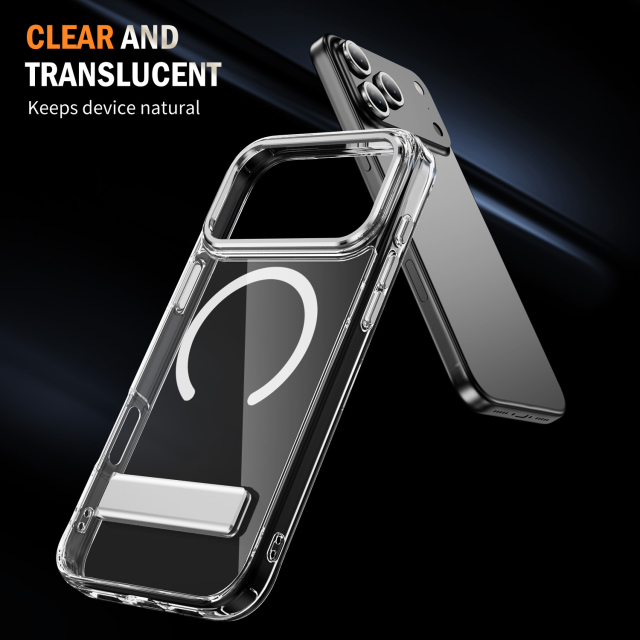 Transparent Magnetic Case  with Bracket High Quality Anti-yellowing Shockproof Clear  Case  TPU + Acrylic Case for IP17 PRO MAX