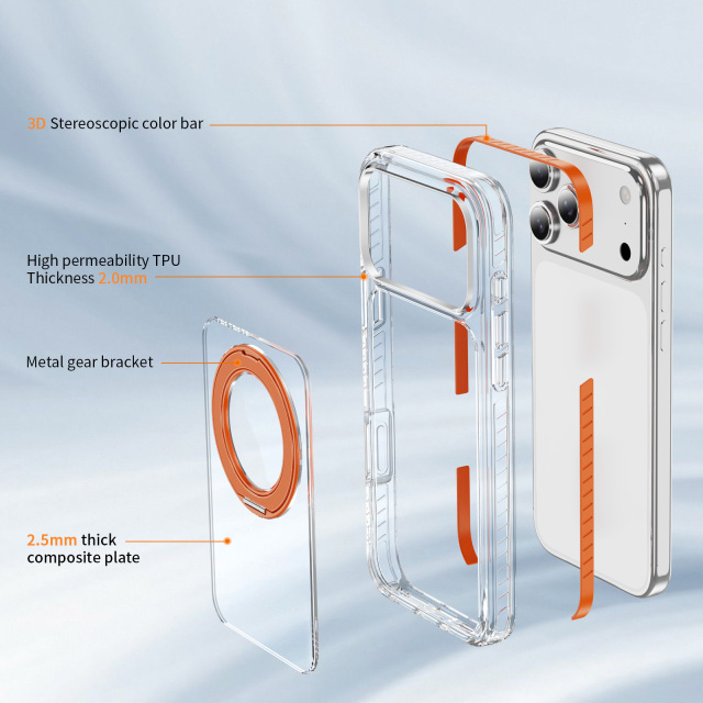Transparent Gear Bracket Case with Colorful Stripes Side Anti-yellowing Shockproof Case Acrylic + TPU Case for IP17 Pro Max