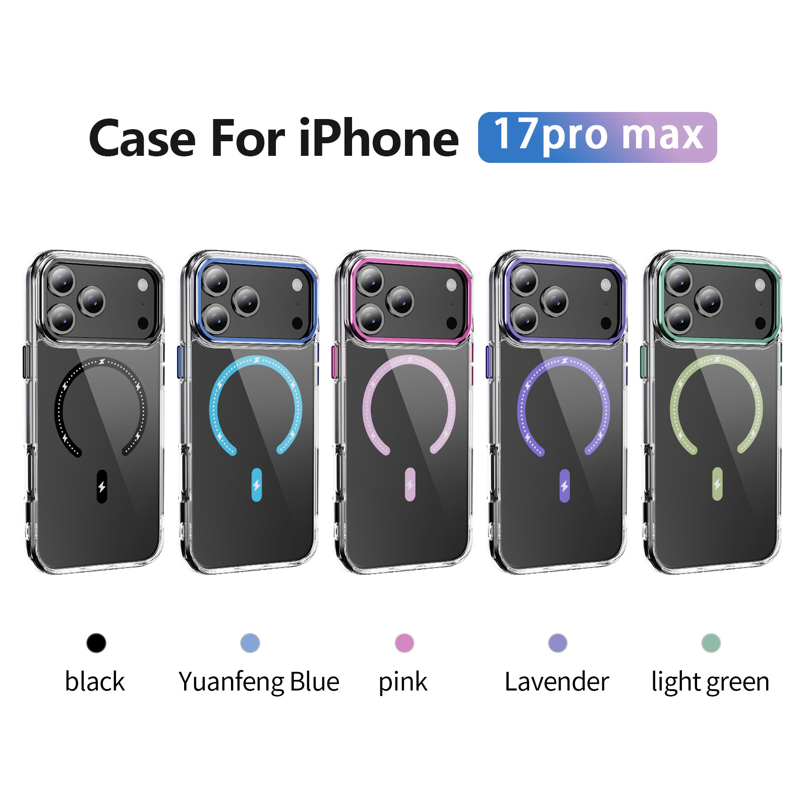 Transparent Wireless Charging  Case Clear Magnetic Cover Anti-yellowing Shockproof  Case TPU and Acrylic Case for IP17 PRO MAX